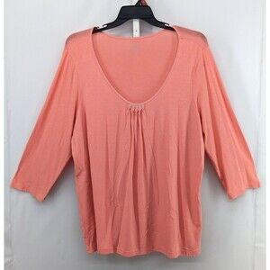 George Blouse Women Plus Size 2XL Orange Beaded Scoop Neck 3/4 Sleeve Casual Top